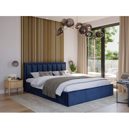Čalouněná postel MOON rozměr 160x200 cm Tmavě modrá TT-FURNITURE