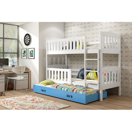 Gyerek emeletes ágy KUBUS kihúzható ággyal 80x190 cm - fehér Kék BMS