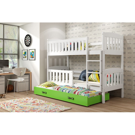 Gyerek emeletes ágy KUBUS kihúzható ággyal 90x200 cm - fehér Zöld BMS