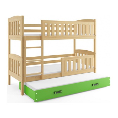 Gyerek emeletes ágy KUBUS kihúzható ággyal 90x200 cm - fenyő Zöld BMS