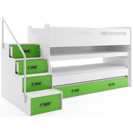 Gyermek emeletes ágy kihúzható ággyal MAX I 80x200 cm - fehér Zöld BMS