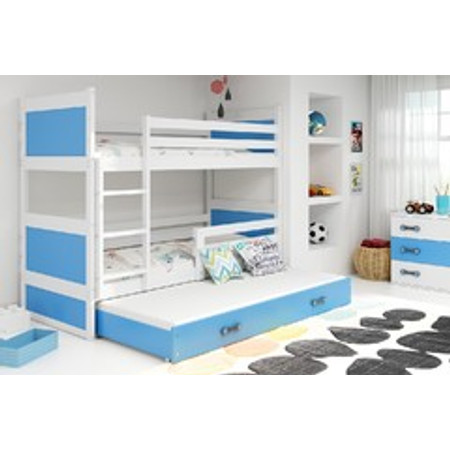Gyerek emeletes ágy kihúzható ággyal RICO 200x90 cm Kék Fehér BMS