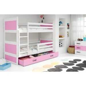 Gyerek emeletes ágy kihúzható ággyal RICO 200x90 cm Rózsaszín Fehér BMS