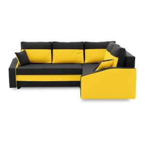 Sarok kinyitható ülőgarnitúra GRANDE PLUS - mikro Jobb Fekete / Sárga SG-nábytek