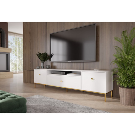 TV asztal RTV Mell 180 cm - arany lábak Fehér Furniture