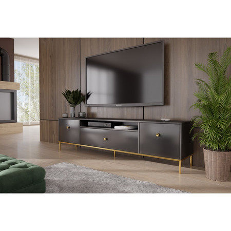 TV asztal RTV Mell 180 cm - arany lábak Fekete Furniture