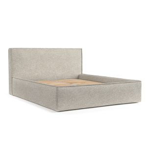 Bézs kárpitozott ágyneműtartós franciaágy ágyráccsal 180x200 cm Lounge L – Maison de Rêve