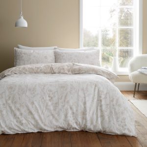 Bézs kétszemélyes flanel ágyneműhuzat 200x200 cm Floral Toile – Bianca