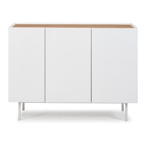 Fehér alacsony komód tölgyfa dekorral 110x85 cm Arista – Teulat
