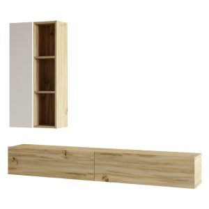 Fehér-natúr színű TV-állvány tölgyfa dekorral 175x25x27 cm – Kalune Design