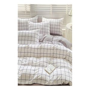 Fehér-szürke egyszemélyes hosszabbított háromrészes renforcé pamut ágyneműhuzat lepedővel 160x220 cm Checkered – Mila Home