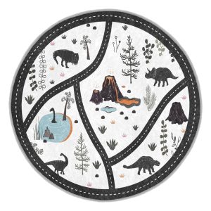 Fekete-fehér mosható gyerek játszószőnyeg ø120 cm Dino Park – Mila Home