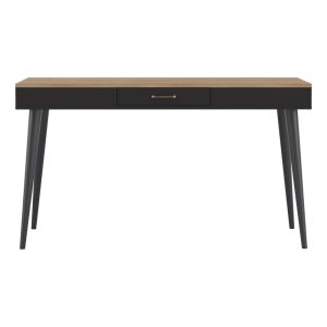 Fekete íróasztal tölgyfa dekoros asztallappal 134x59 cm - TemaHome