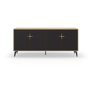Fekete-natúr színű alacsony komód tölgyfa dekorral 185x79 cm Nola – Marckeric
