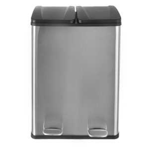F&eacute;nyes ez&uuml;stsz&iacute;nű rozsdamentes ac&eacute;l szelekt&iacute;v ped&aacute;los szemetes 2x30 l Duo &ndash; Orion