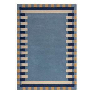 Kék kézi szövésű gyapjú szőnyeg 200x290 cm Kai Wool Border – Flair Rugs