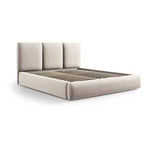 Krémszínű bársony kárpitozott ágyneműtartós franciaágy ágyráccsal 200x200 cm Brody – Mazzini Beds