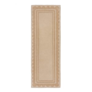 Natúr színű kézi szövésű gyapjú futószőnyeg 80x230 cm Lois Scallop – Flair Rugs