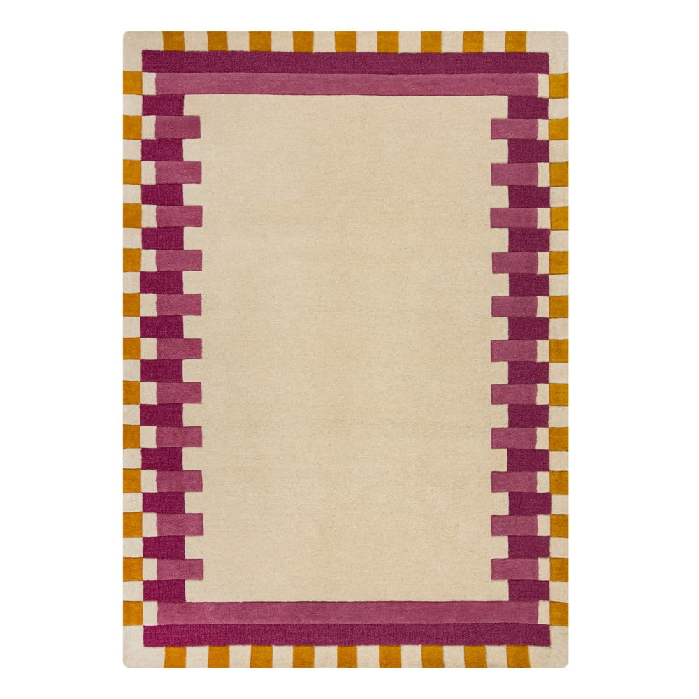 Sárga-rózsaszín kézi szövésű gyapjú szőnyeg 120x170 cm Kai Wool Border – Flair Rugs