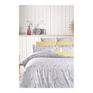 Sárga-szürke kétszemélyes hosszabbított négyrészes renforcé pamut ágyneműhuzat lepedővel 200x220 cm – Mila Home