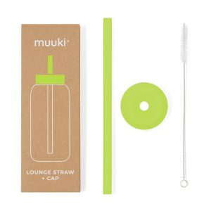 Szilikon szívószál tisztítókefével-fedéllel Electric Lime – Muuki