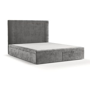 Szürke kárpitozott ágyneműtartós franciaágy 200x200 cm Mavel – Maison de Rêve