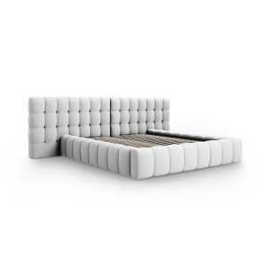 Világosszürke kárpitozott ágyneműtartós franciaágy ágyráccsal 200x200 cm Mamaia – Micadoni Home