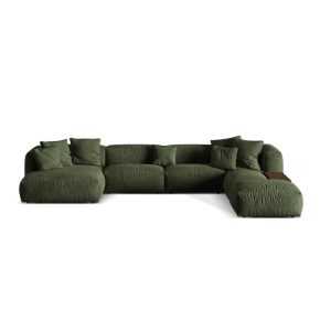 Zöld buklé moduláris sarokkanapé (jobb oldali-U alakú) Martina – Micadoni Home