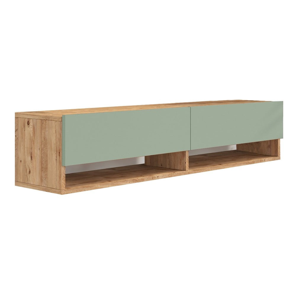 Zöld-natúr színű TV-állvány borovi fenyő dekorral 140x29x32 cm – Kalune Design