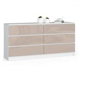 Komód K160 6SZ fényes cappuccino / fehér Akord