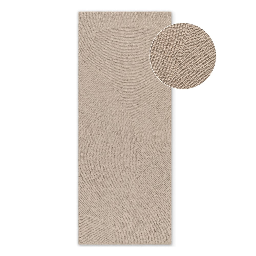 Bézs kézi szövésű gyapjú futószőnyeg 80x300 cm Eleni Light Beige – Hanse Home