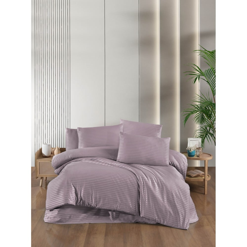 Lila kétszemélyes hosszabbított négyrészes damaszt ágyneműhuzat lepedővel 200x220 cm – Mila Home