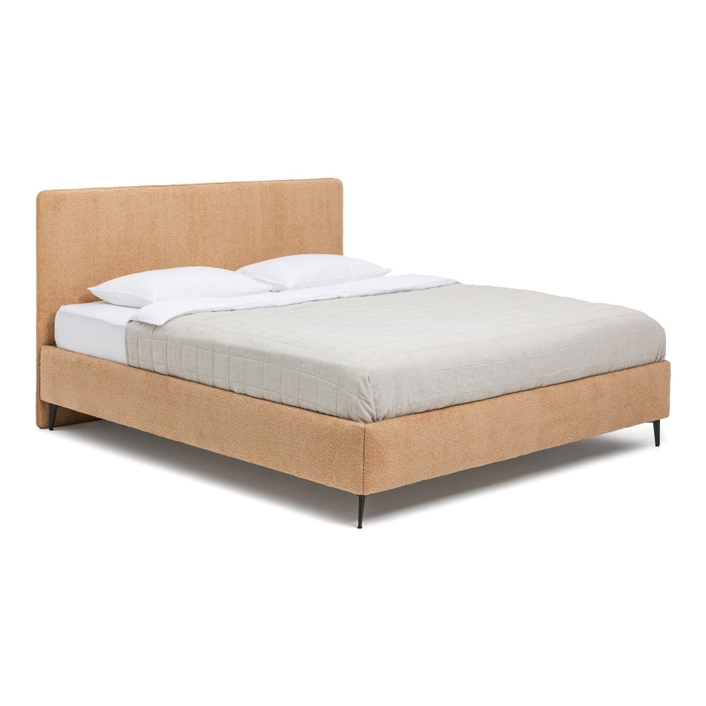 Mustársárga kárpitozott franciaágy ágyráccsal 180x200 cm Noira Slim – Bonami Selection
