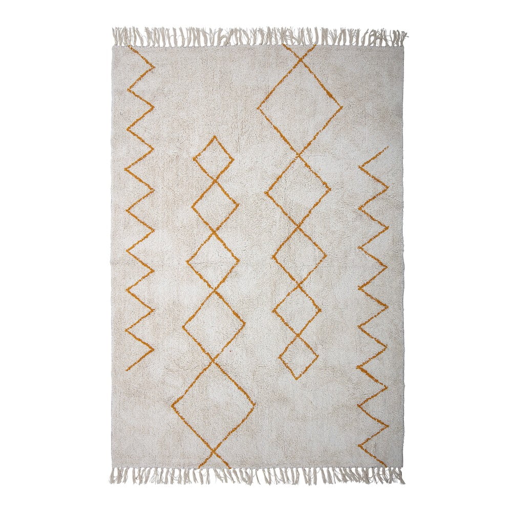 Okkersárga-krémszínű pamut szőnyeg 140x200 cm Huso – Bloomingville