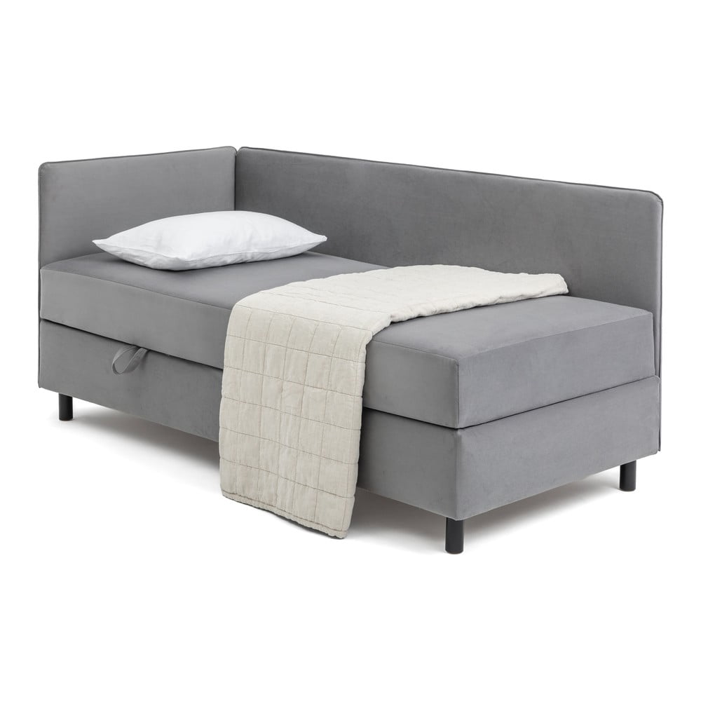 Szürke kárpitozott ágyneműtartós egyszemélyes ágy matraccal 120x200 cm Avela – Bonami Selection