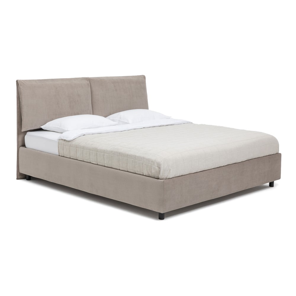 Szürkésbarna kárpitozott ágyneműtartós franciaágy ágyráccsal 180x200 cm Myra Pillow – Bonami Selection