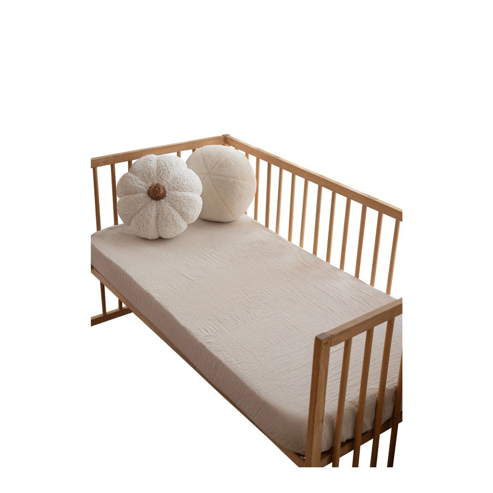 Bézs gumis muszlin gyerek lepedő babaágyhoz 60x120 cm Burumcuk – Mijolnir