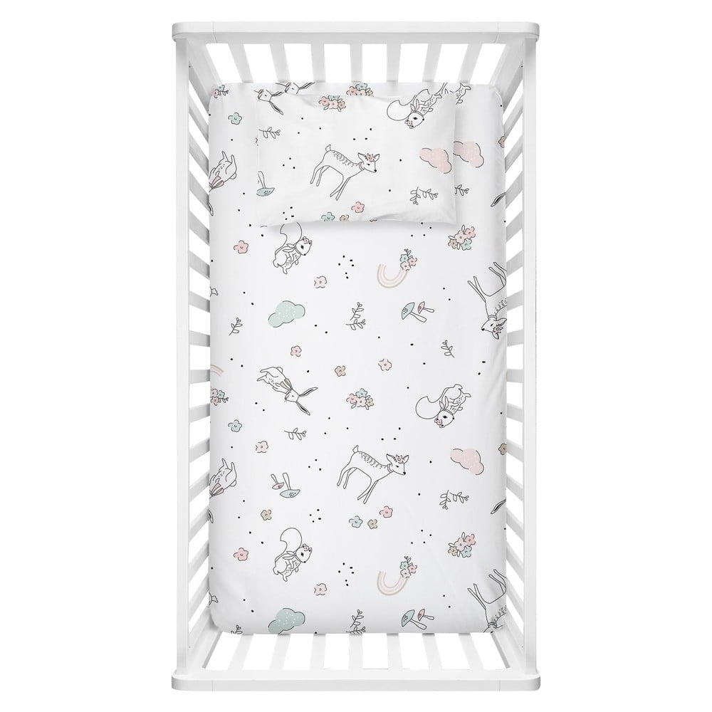 Fehér renforcé pamut gyerek lepedő babaágyhoz 100x150 cm Flowers – Mijolnir