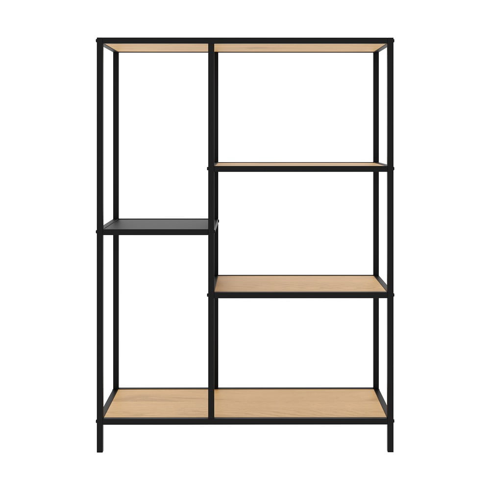Fekete-natúr színű könyvespolc tölgyfa dekorral 80x112x35 cm Altino – Unique Furniture