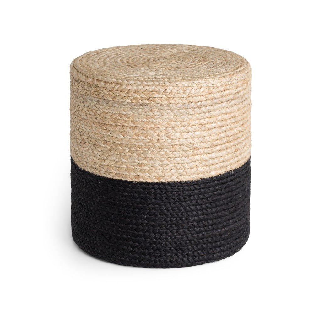 Fekete-natúr színű puff Juta Gold Black – Hanse Home