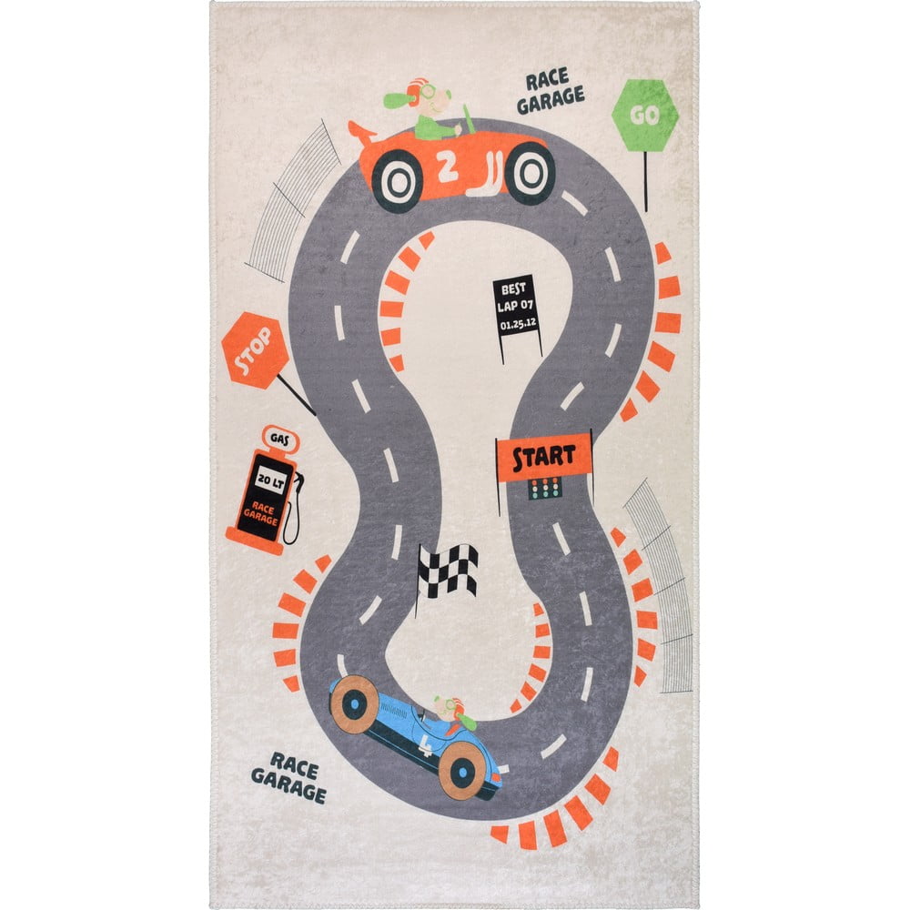 Krémszínű mosható gyerek játszószőnyeg 100x160 cm Race Garage – Vitaus