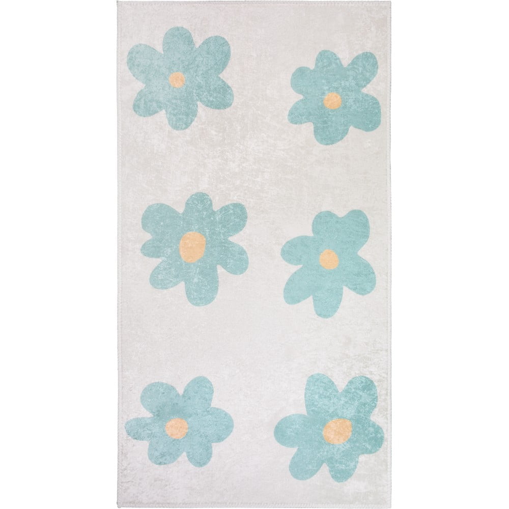 Mentazöld-elefántcsont színű mosható gyerek szőnyeg 60x100 cm Cute Flowers Green – Vitaus