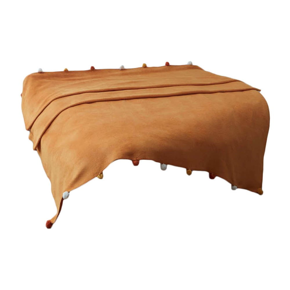 Mustársárga fleece ágytakaró 200x220 cm Pom Pom – Mijolnir