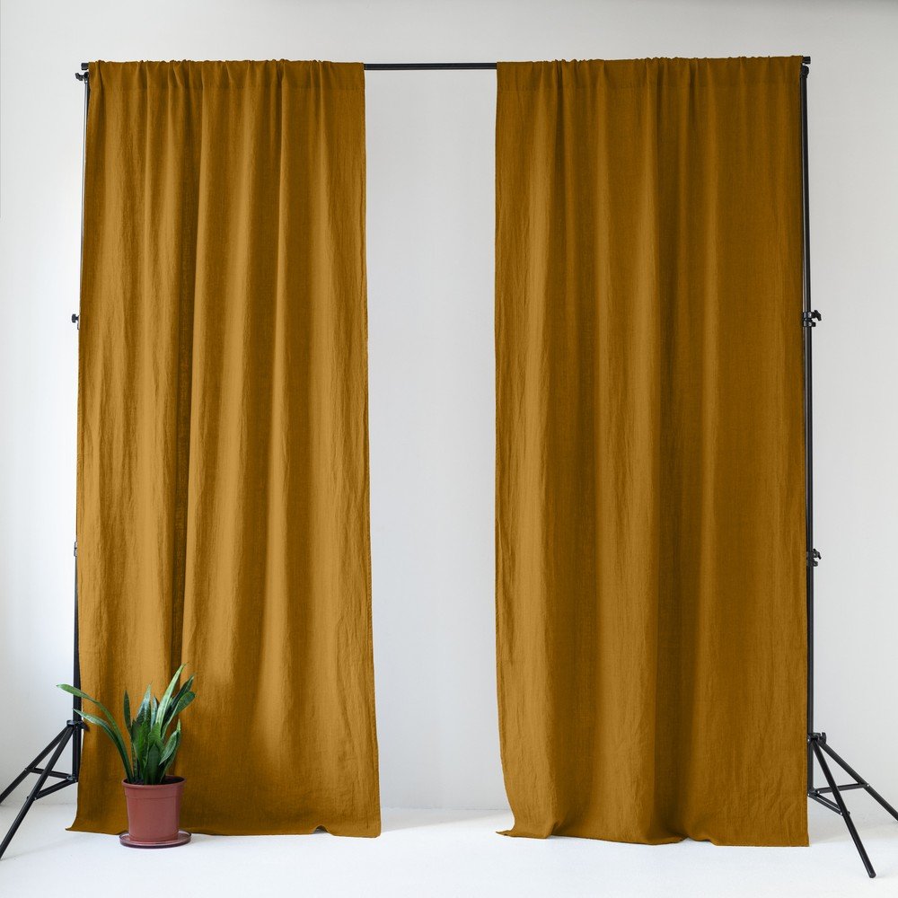 Okkersárgás-barna len függöny 140x200 cm Bronze – Linen Tales
