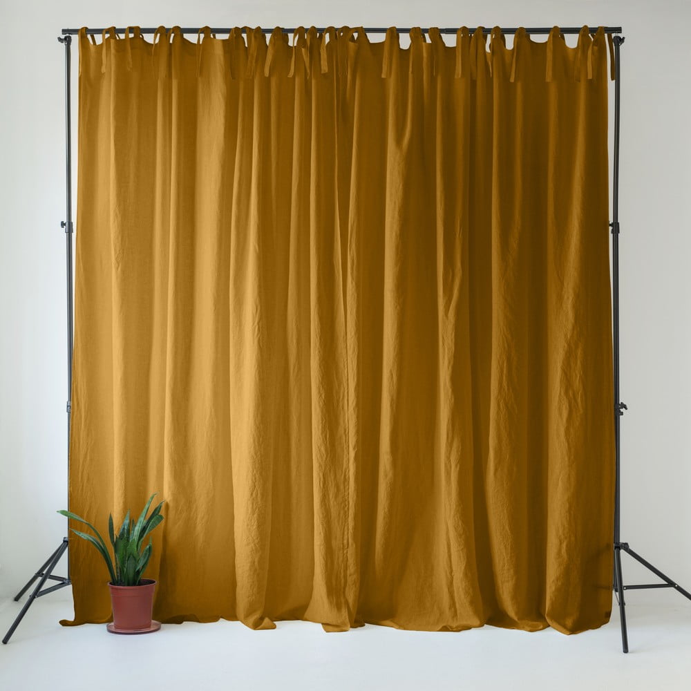 Okkersárgás-barna len függöny 140x200 cm Bronze – Linen Tales