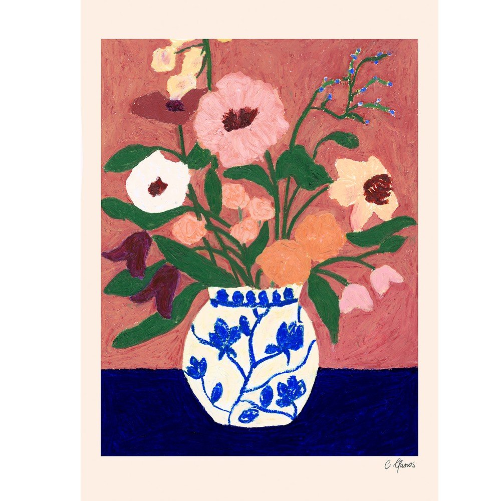 Poszter 30x40 cm Flowers on Blue Table – The Poster Club