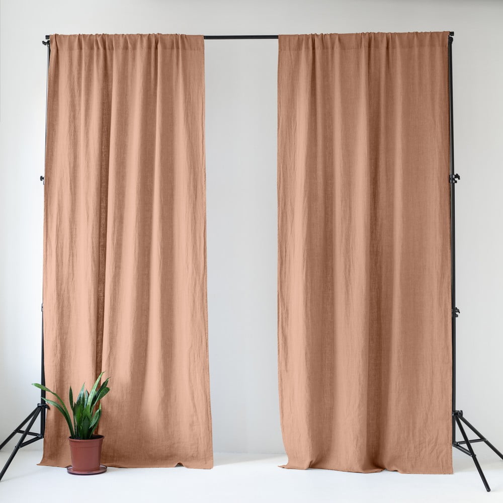 Rózsaszínes-barna len függöny 140x170 cm Cafe Creme – Linen Tales
