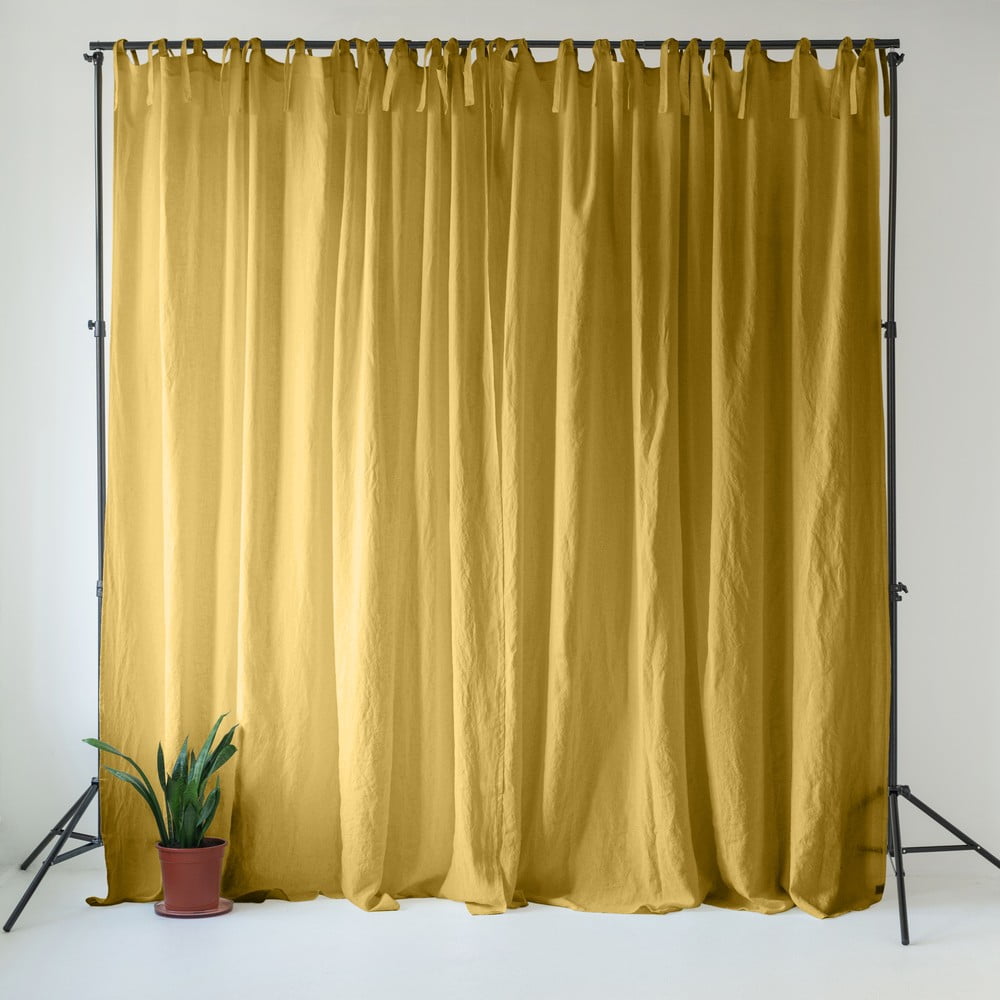 Sárga len függöny 140x300 cm Lemon Curry – Linen Tales