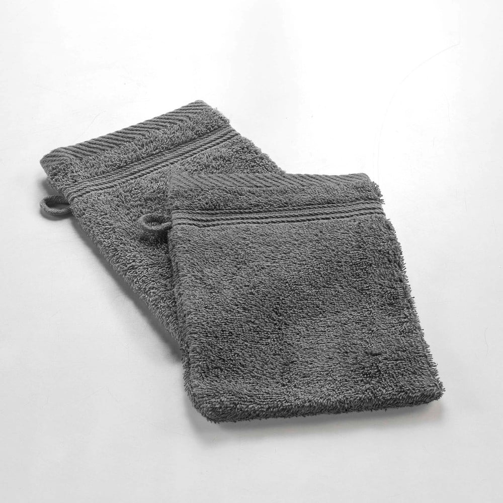 Sötétszürke pamut mosdókesztyű 15x21 cm Tendresse – douceur d'intérieur