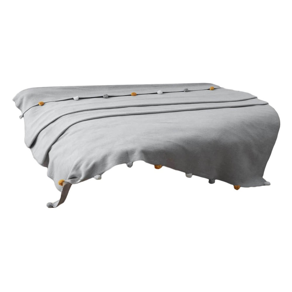 Szürke fleece ágytakaró 200x220 cm Pom Pom – Mijolnir